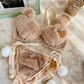 Women’s Winter Fluffy Bear Bra Panty Set 