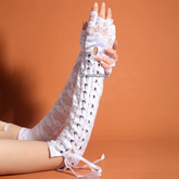 Women’s Gothic Lace-Up Fingerless Long Gloves 