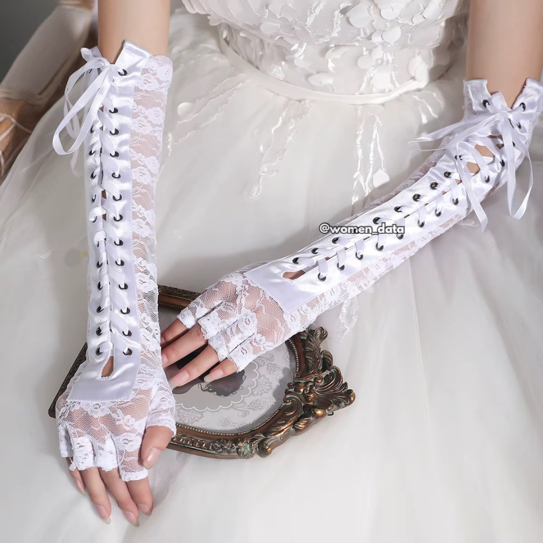 Women’s Gothic Lace-Up Fingerless Long Gloves 