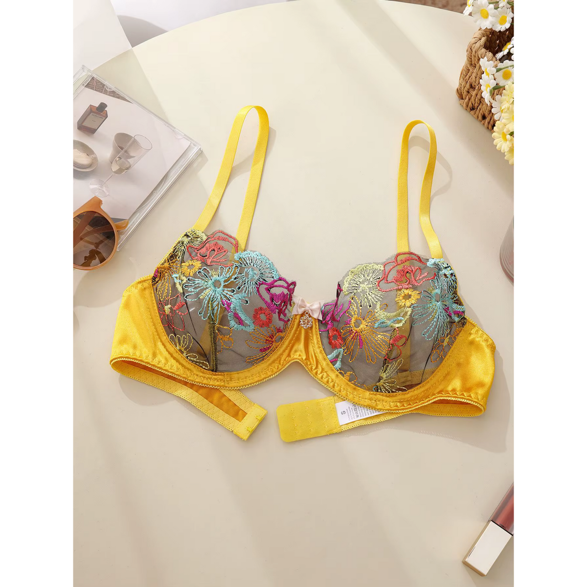 Floral Embroidered Lace Bra &amp; Thong Set