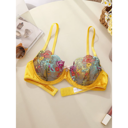 Floral Embroidered Lace Bra &amp; Thong Set