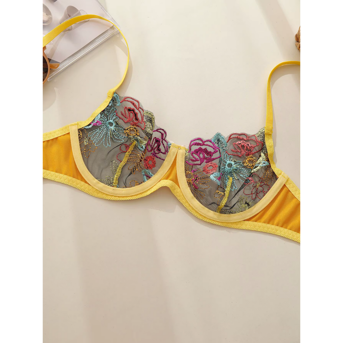 Floral Embroidered Lace Bra &amp; Thong Set