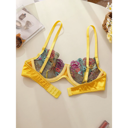 Floral Embroidered Lace Bra &amp; Thong Set