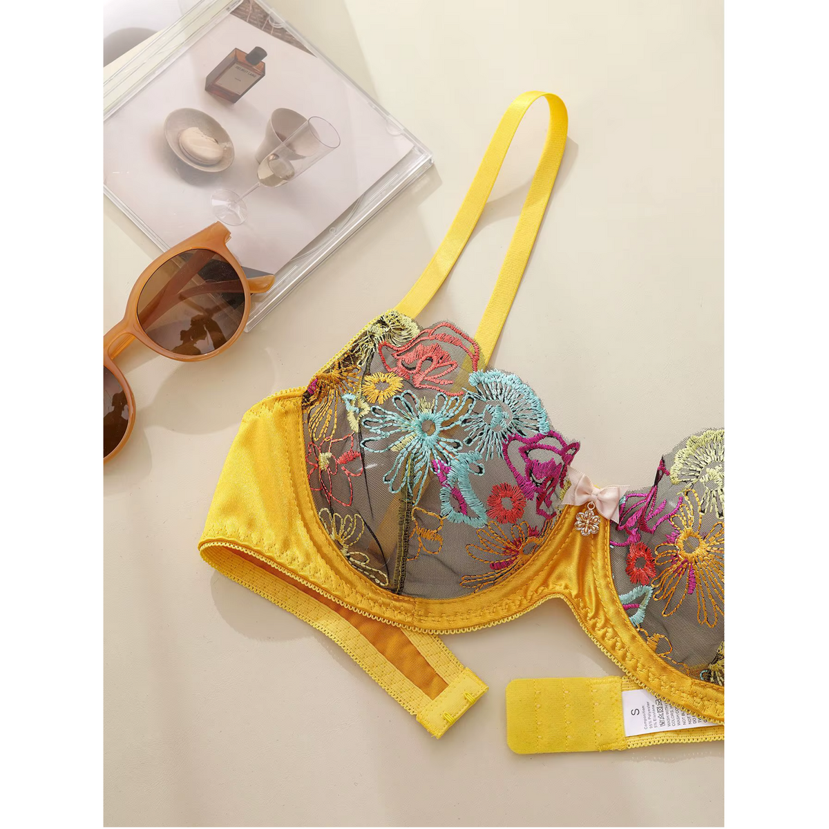 Floral Embroidered Lace Bra &amp; Thong Set