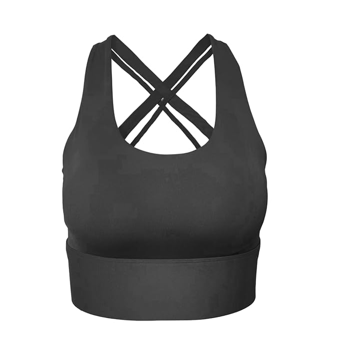 Cross Straps Back Sports Workout Gym Sports Bra for Active Ladies | WOMEN DATA BLACK 75% Nylon 24% spandex
