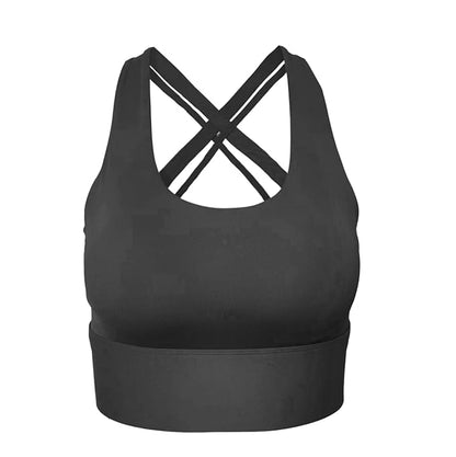 Cross Straps Back Sports Workout Gym Sports Bra for Active Ladies | WOMEN DATA BLACK 75% Nylon 24% spandex