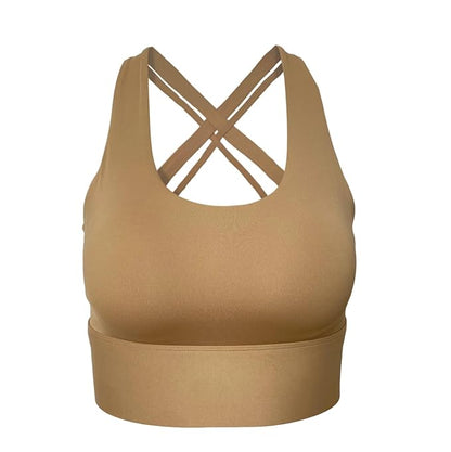 Cross Straps Back Sports Workout Gym Sports Bra for Active Ladies | WOMEN DATA BROWN 75% Nylon 24% spandex