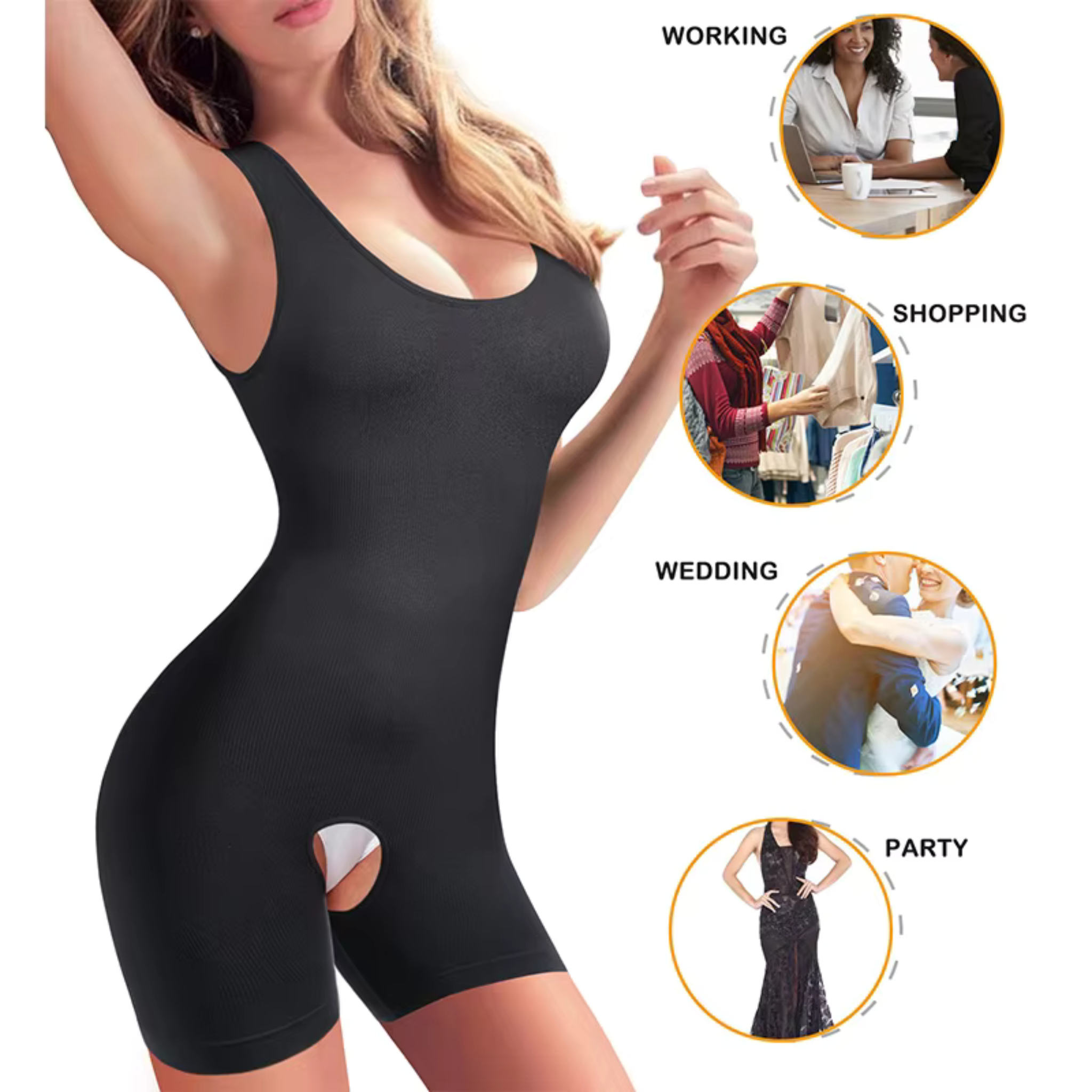 Full Body Shaper with Thigh Slimming &amp; Open Crotch Design