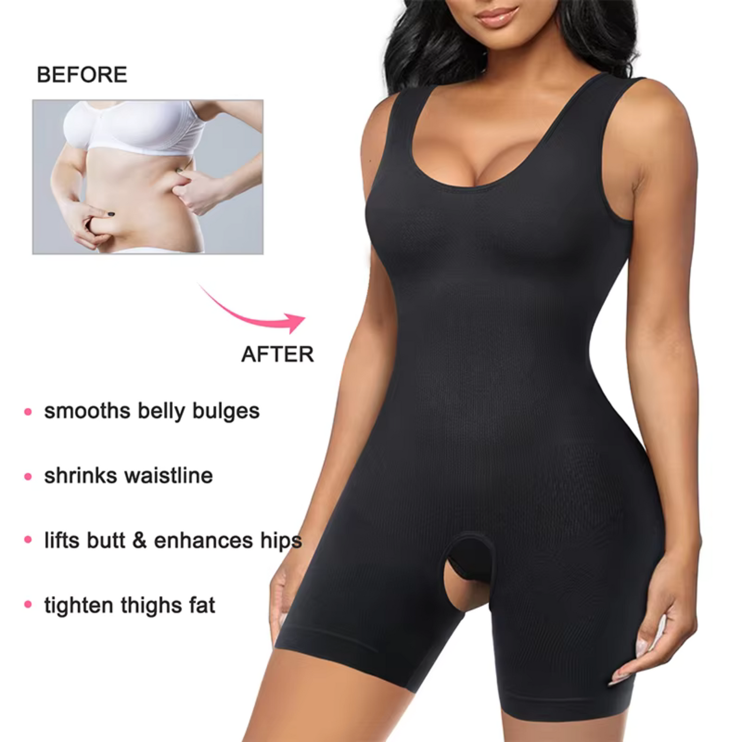 Full Body Shaper with Thigh Slimming &amp; Open Crotch Design