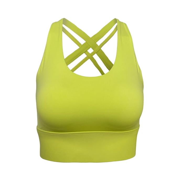 Cross Straps Back Sports Workout Gym Sports Bra for Active Ladies | WOMEN DATA LIME GREEN 75% Nylon 24% spandex