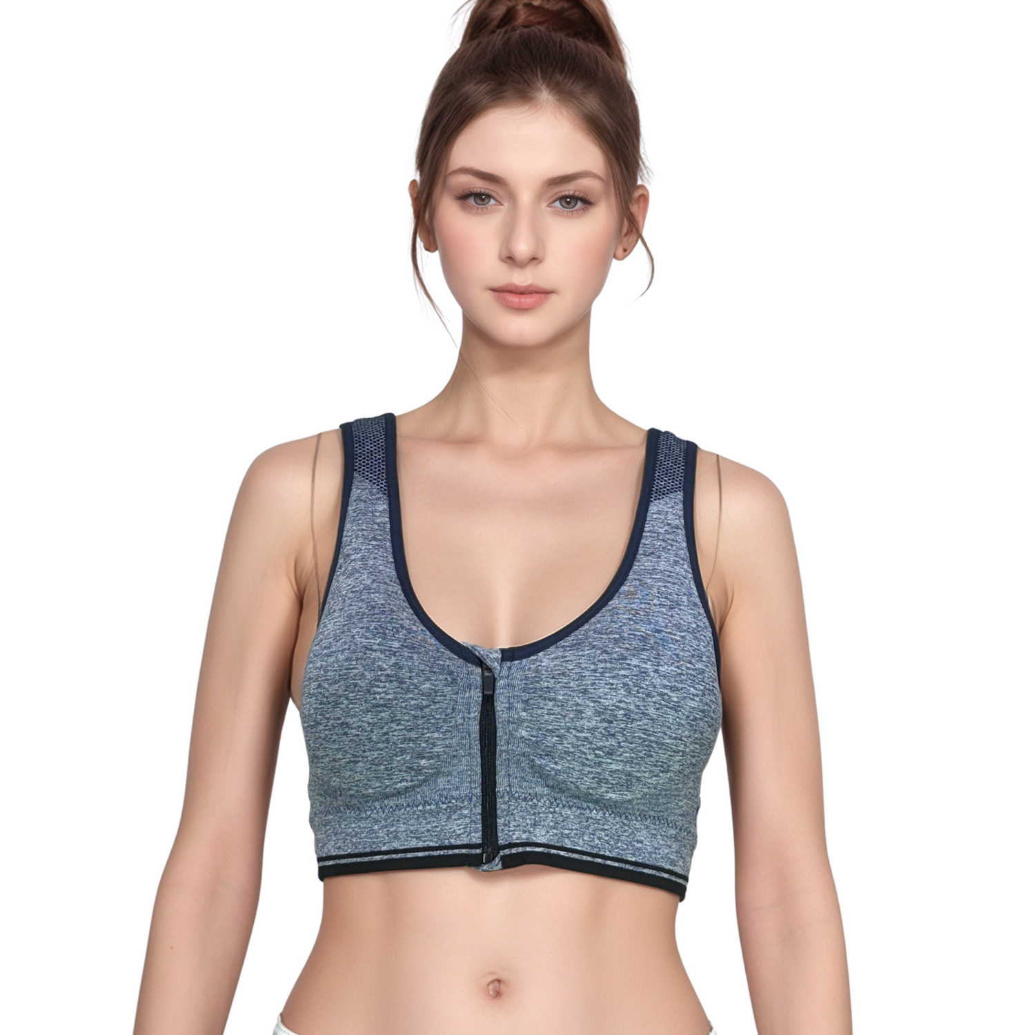 Front Zip Sports Wireless Bra | Cotton Lightly Padded Wire Free 