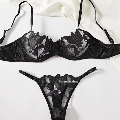 Sexy Floral Embroidered Bra &amp; Panty Set 
