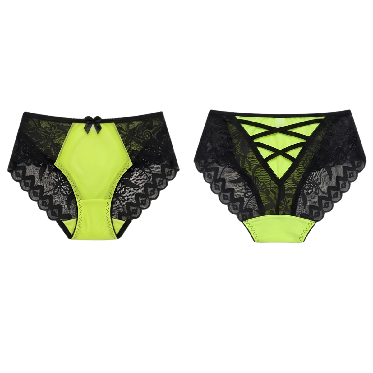 Neon Lime &amp; Black Lace Strappy Back Briefs