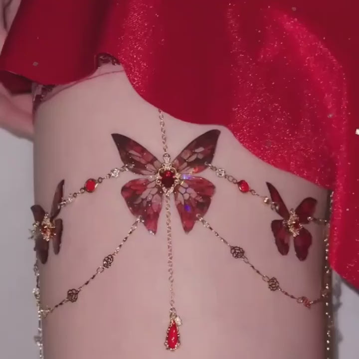 Butterfly Tassel Lace Leg Chain Jewelry #color_red