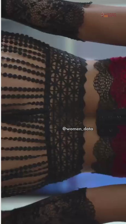 Wine Seductress 3-Piece Lace Fringe Lingerie