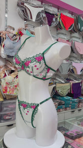 Floral Embroidered Sheer Mesh Bra & Panty Set 