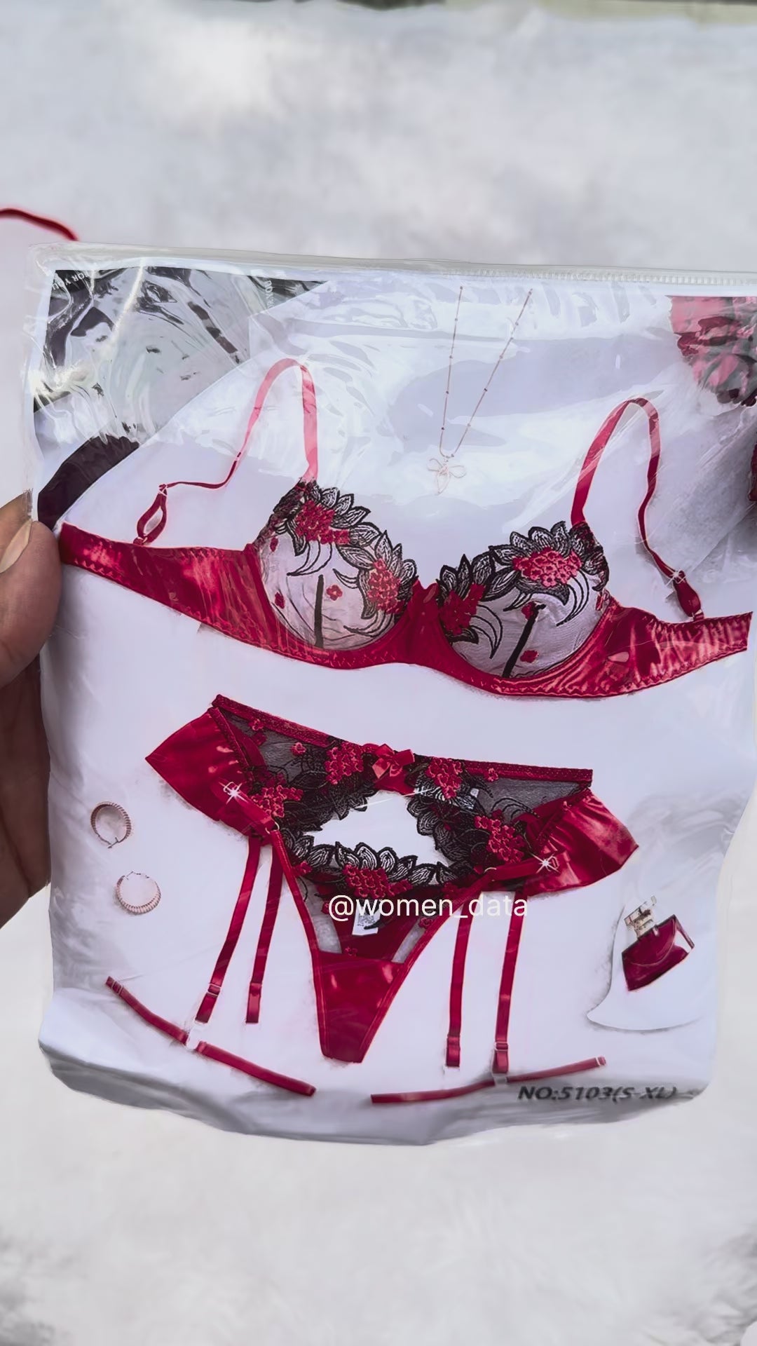 Red &amp; Black Lace Strappy Lingerie Set
