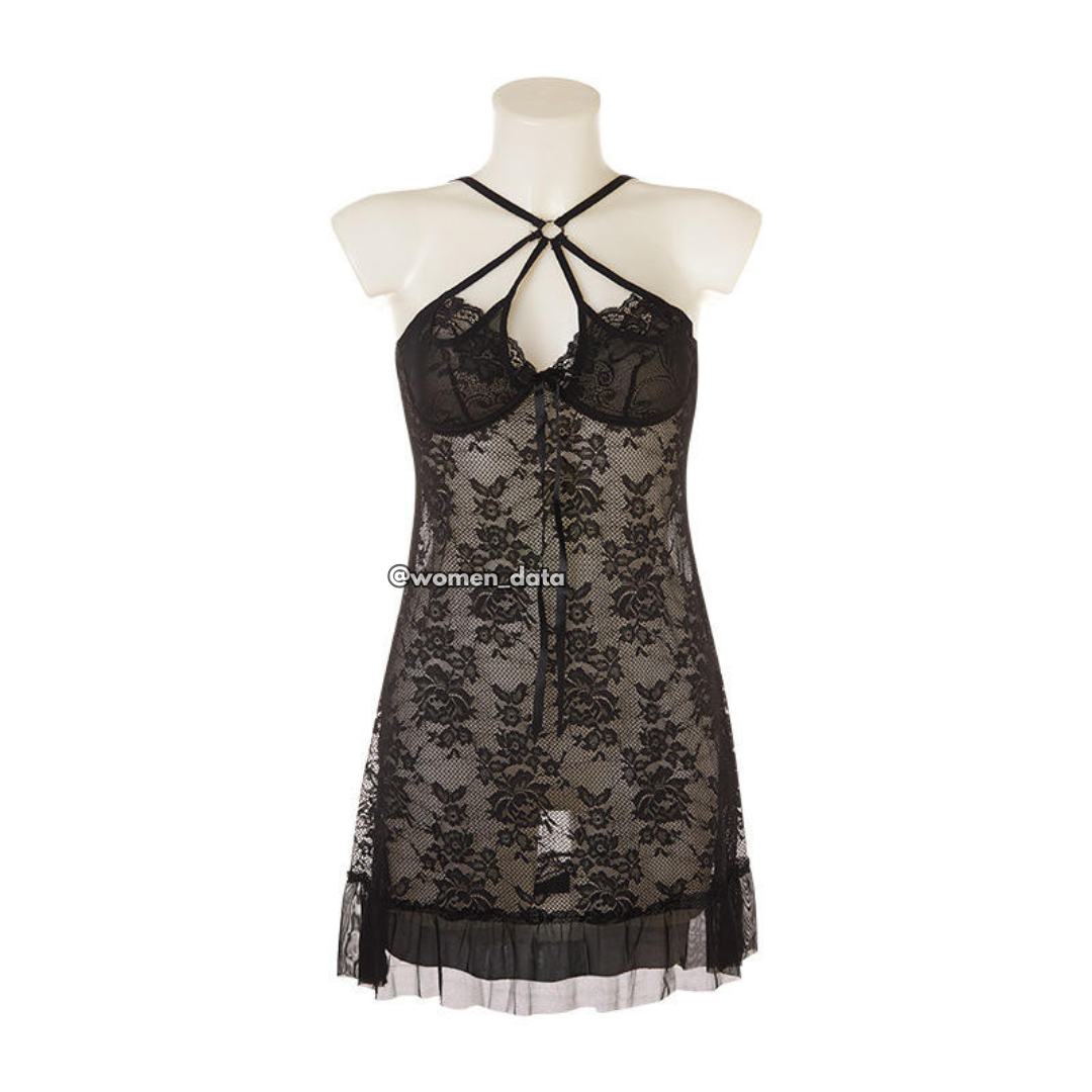 Lace Halter Neck Babydoll Nightdress for Women 
