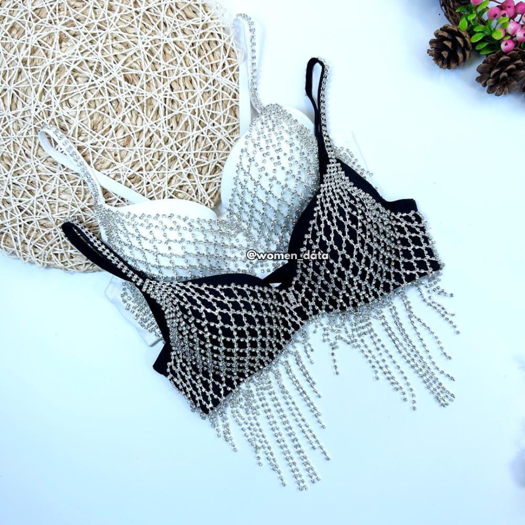 Sexy Cutout Net Drill Tassel Bra