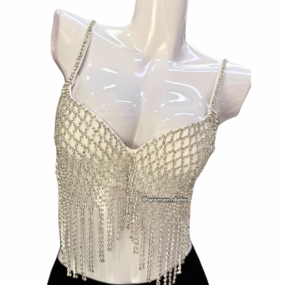 Sexy Cutout Net Drill Tassel Bra 