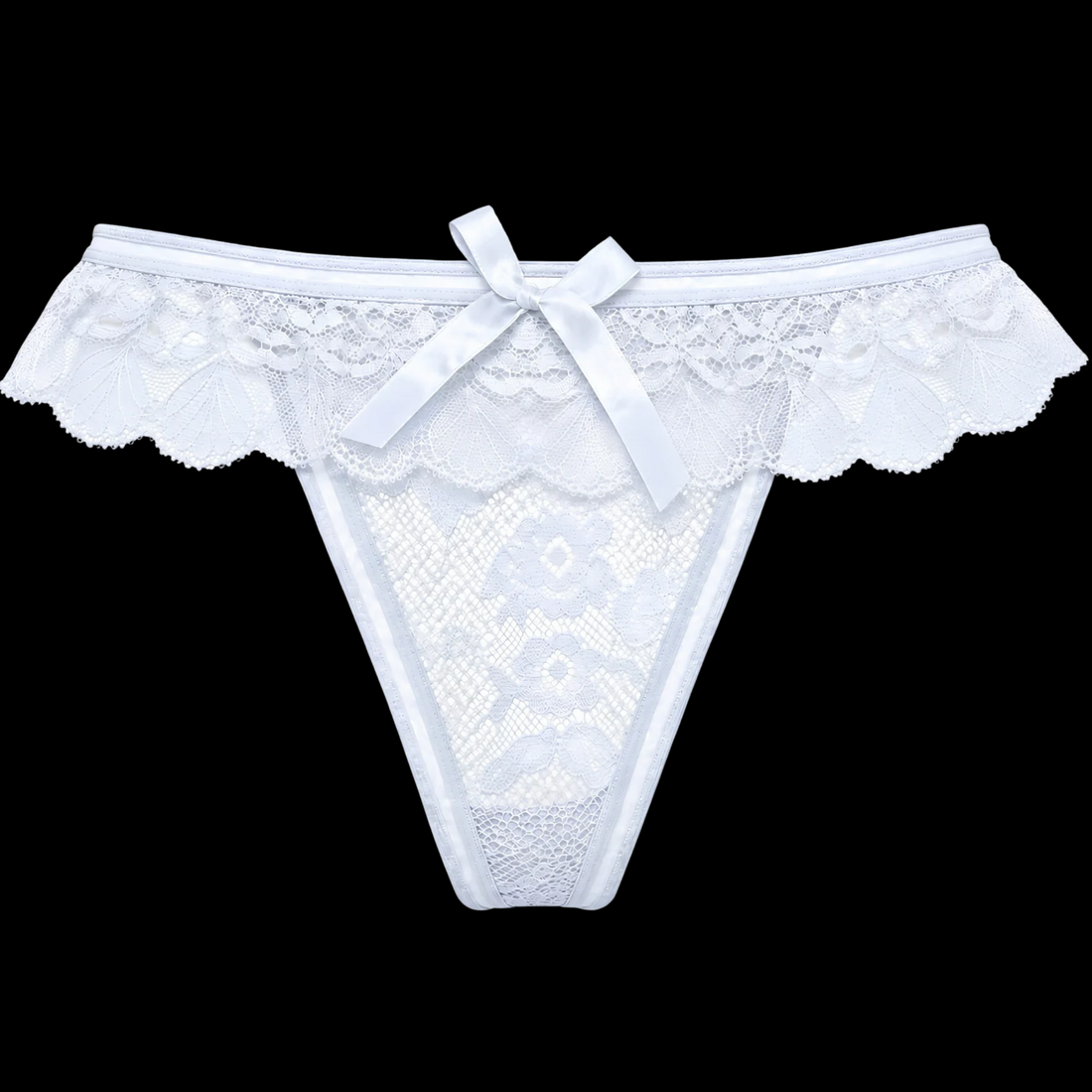 White Lace Bow Detail Thong Panty